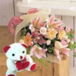 Mix Flowers Bunch With A Cute Teddy Bear